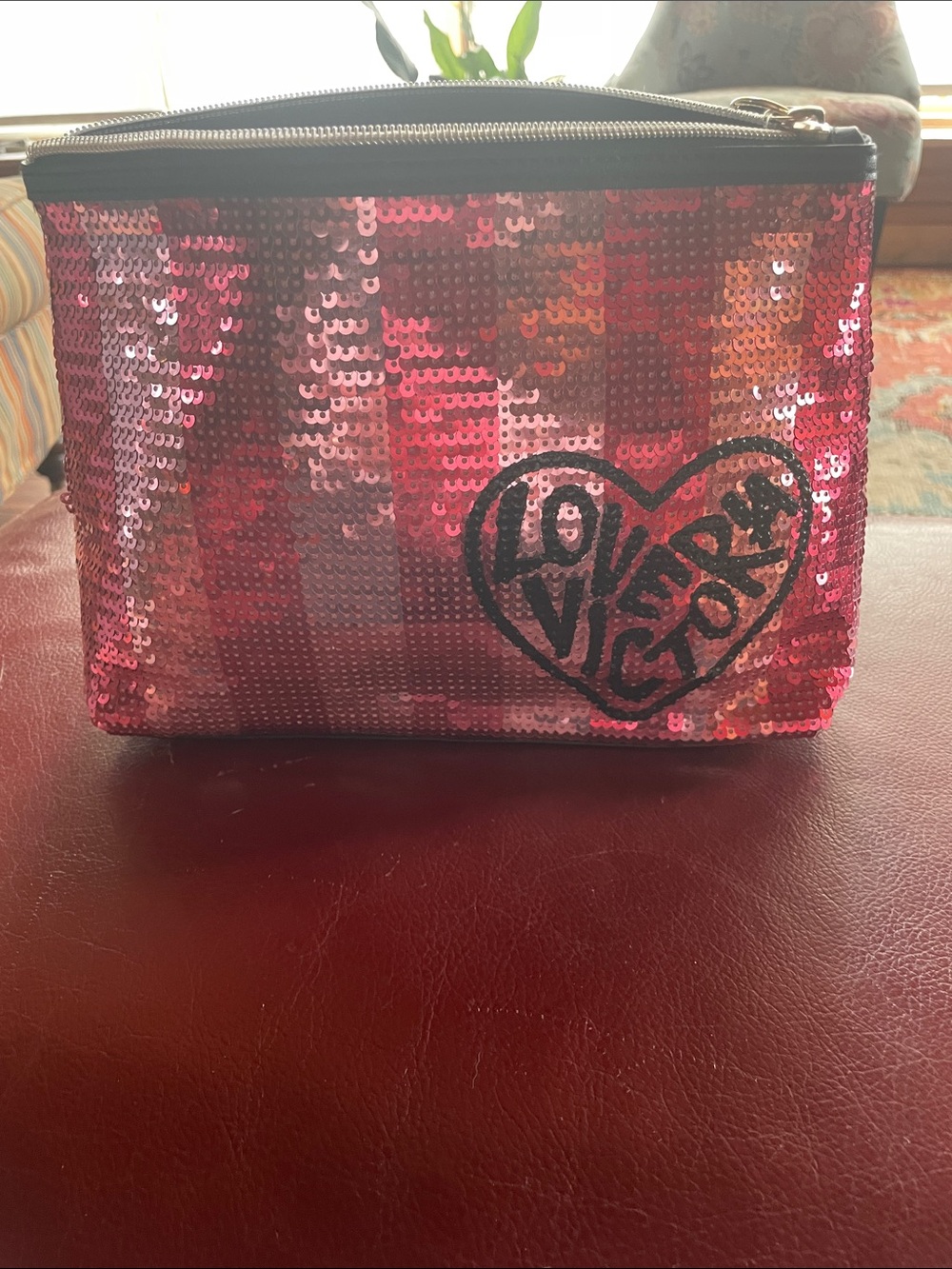 Sequins VS PINK Cosmetic Pouch with Heart Logo